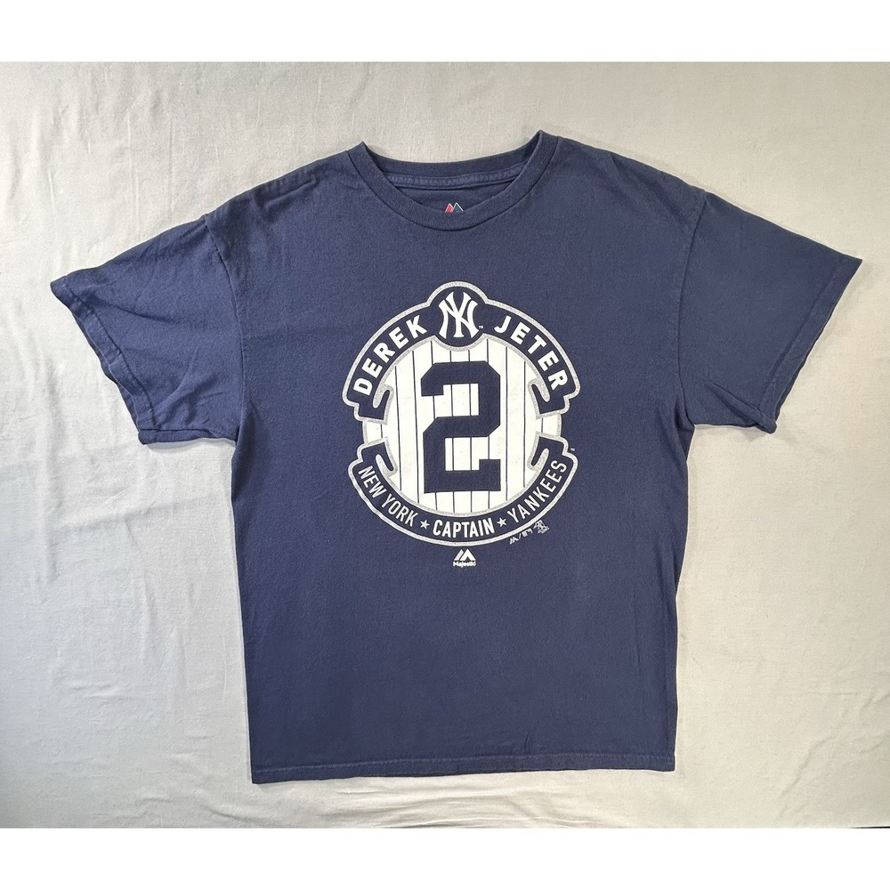 VTG Majestic New York Yankees Derek Jeter #2 Captain Blue Shirt Men's Medium